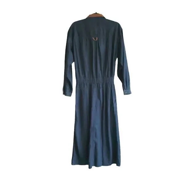 (SOLD) LIZ CLAIBORNE VINTAGE Western Denim Long Sleeve Midi Dress Blue Brown 8 - Picture 5 of 7